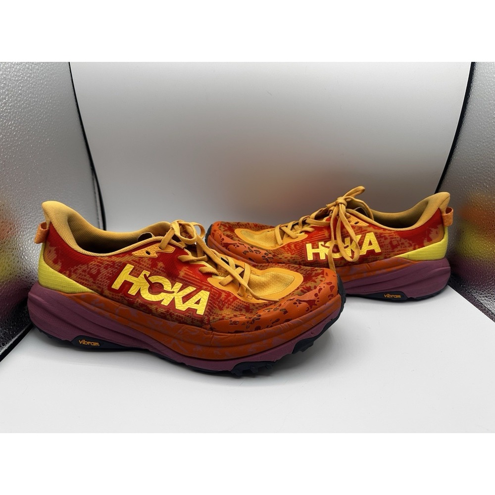 Hoka Speedgoat 6 Trail Running‎ Shoes Womens 10.5 Orange Red Yellow Vibram